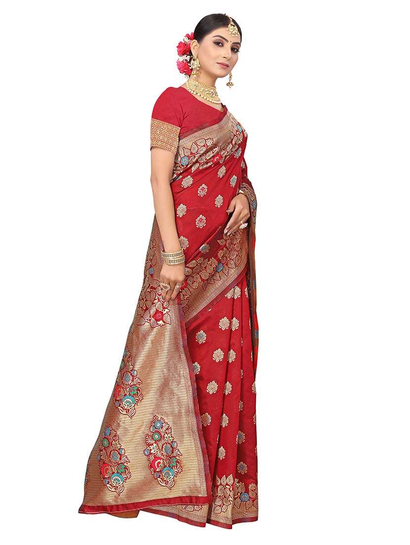 Women Self Design Banarasi Saree With Blouse - 22660392 -  Standard Image - 3