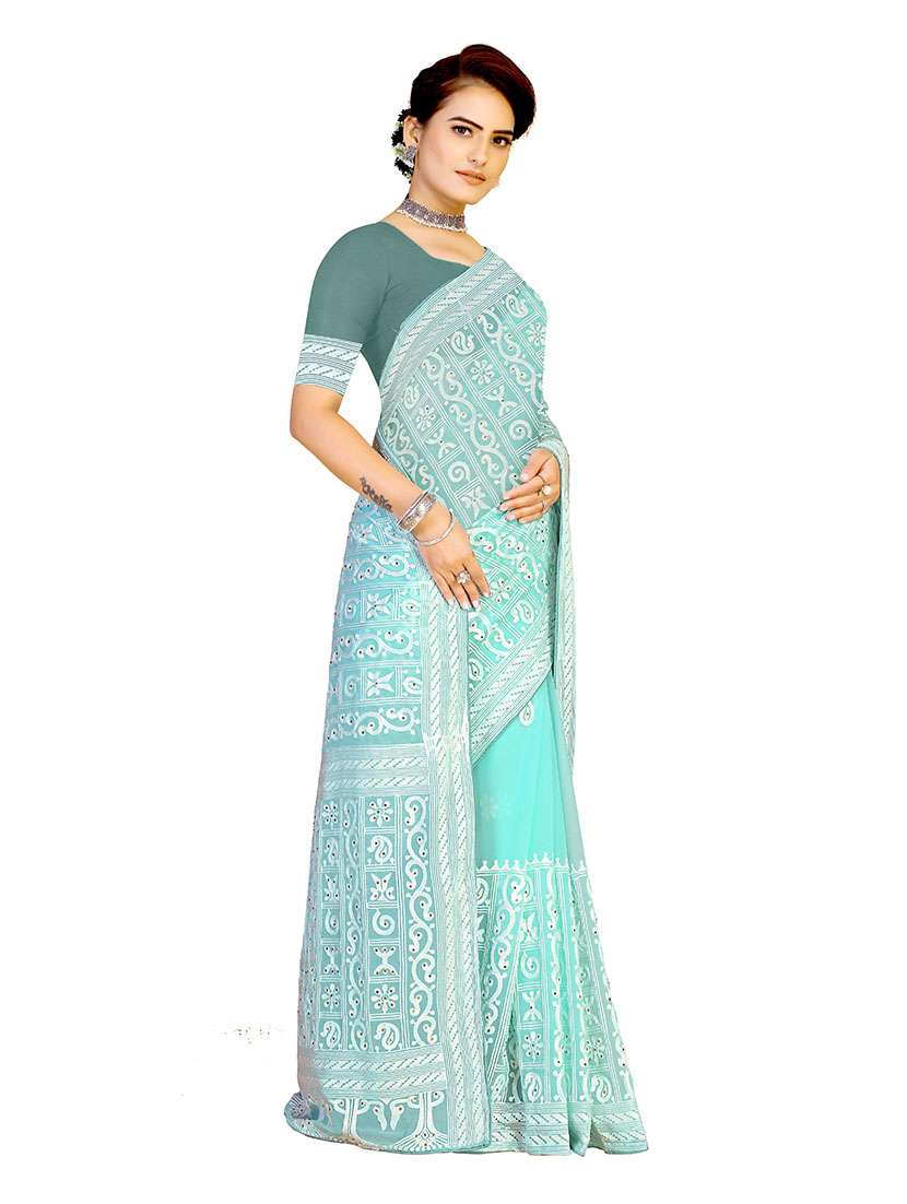 Women Solid With Work Embroidered Saree With Blouse - 22660426 -  Standard Image - 3