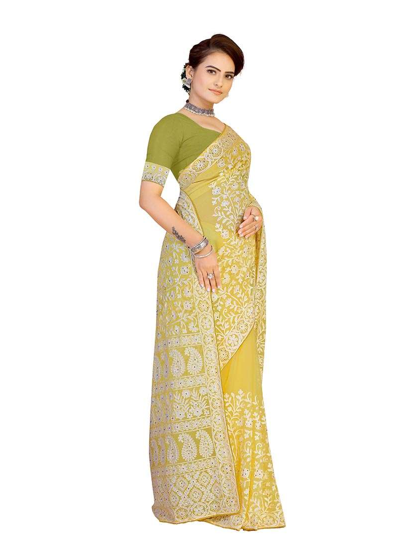 Women Solid With Work Embroidered Saree With Blouse - 22660427 -  Standard Image - 3