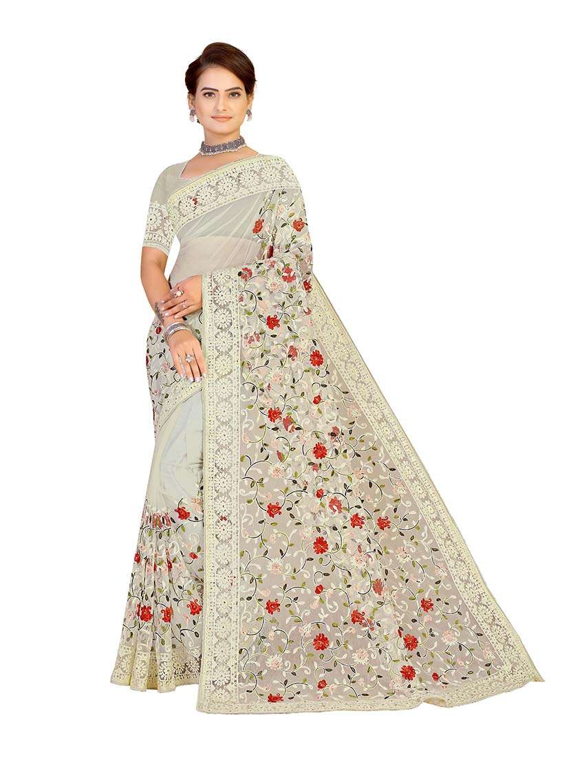 women solid with work embroidered saree with blouse