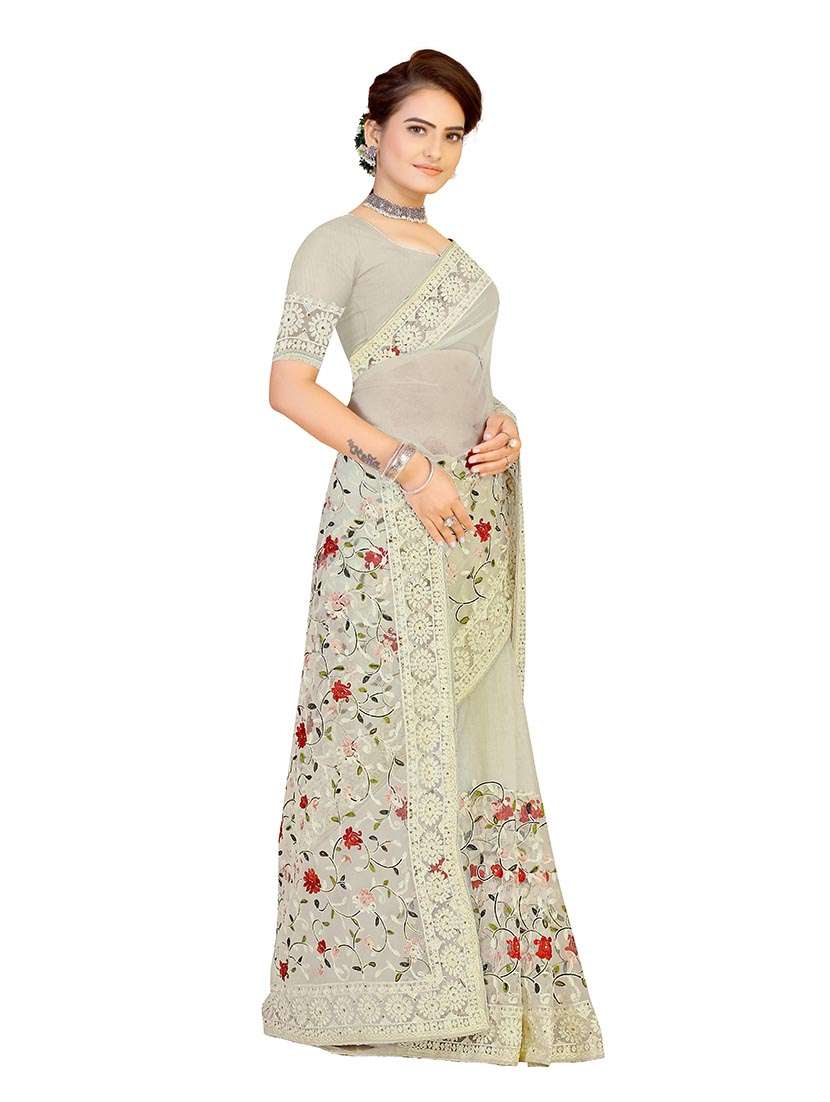Women Solid With Work Embroidered Saree With Blouse - 22660428 -  Standard Image - 3