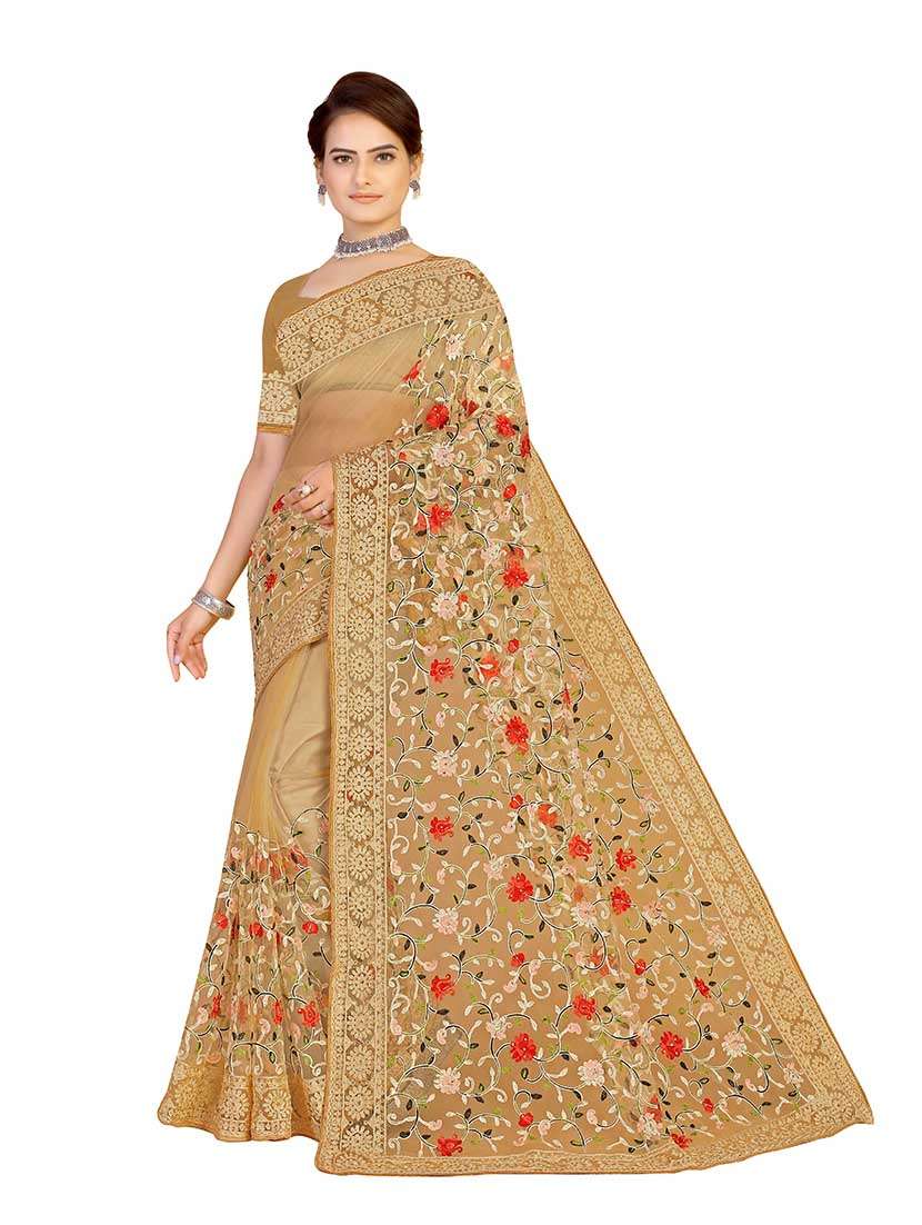 women solid with work embroidered saree with blouse