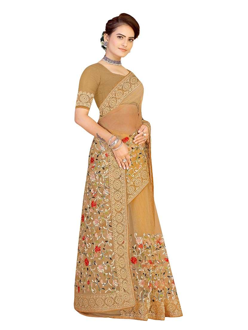 Women Solid With Work Embroidered Saree With Blouse - 22660429 -  Standard Image - 3