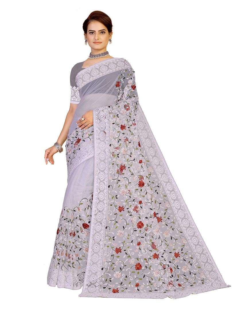 women solid with work embroidered saree with blouse