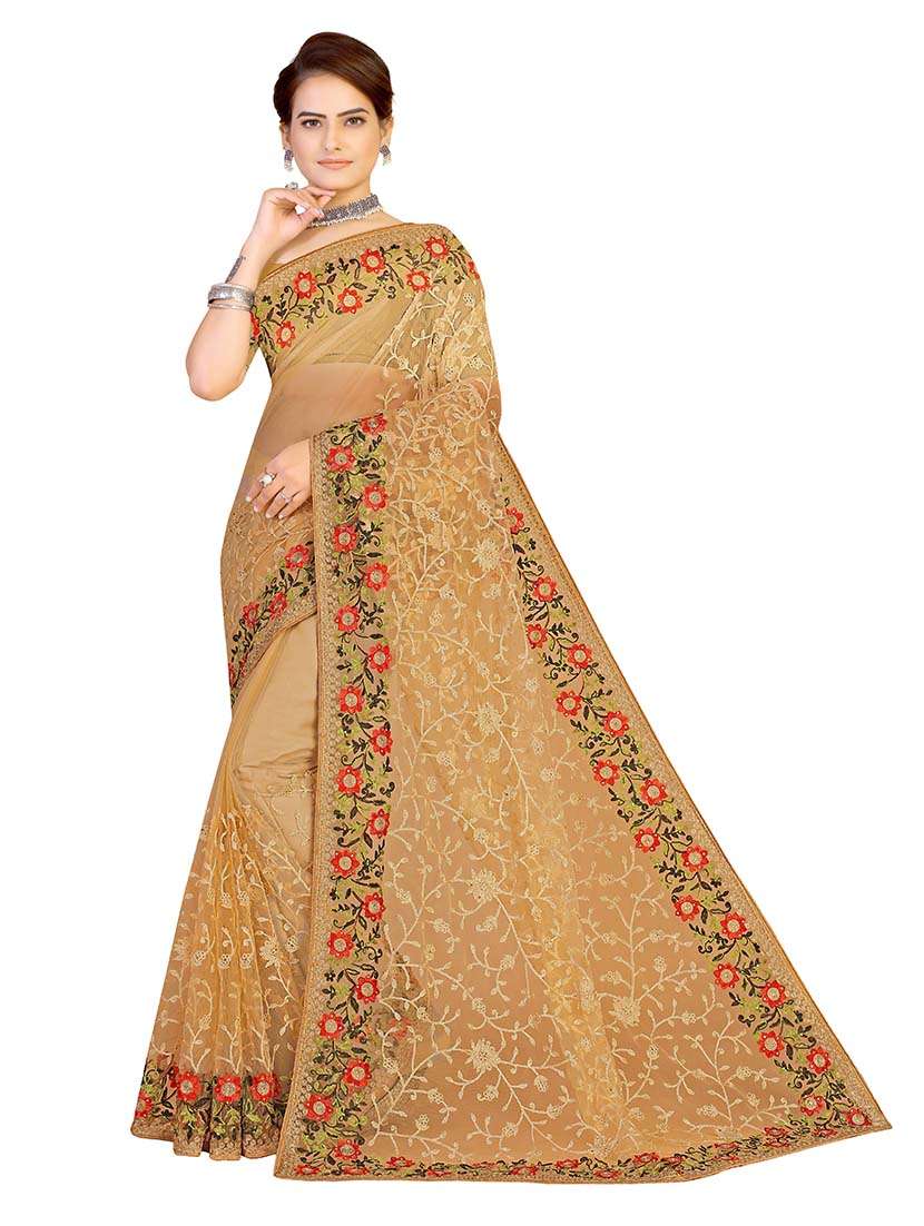 women solid with work embroidered saree with blouse