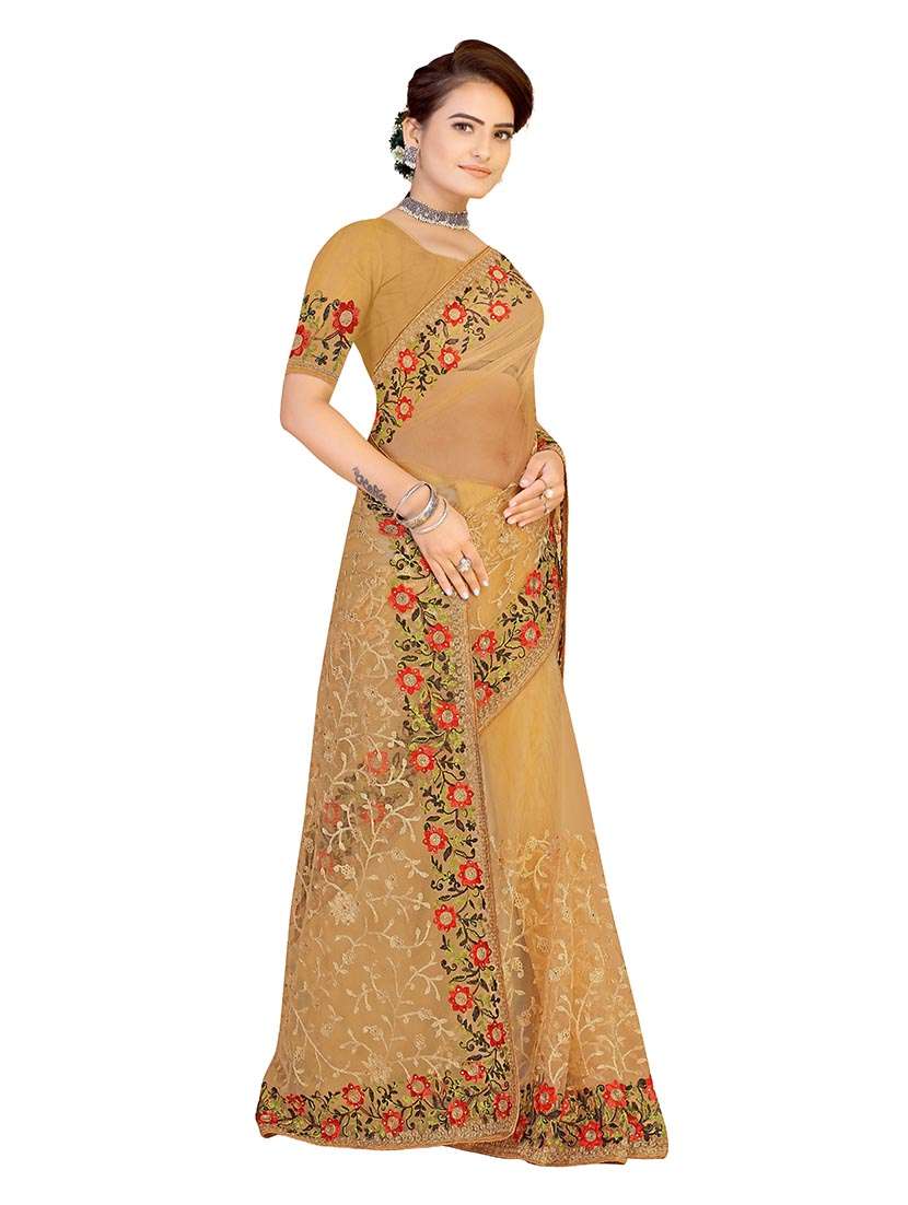 Women Solid With Work Embroidered Saree With Blouse - 22660433 -  Standard Image - 3