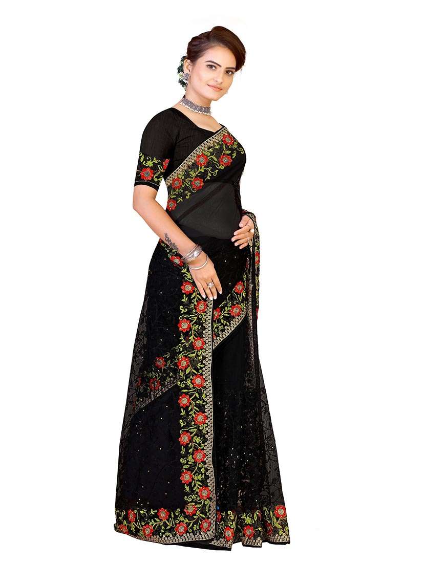 Women Solid With Work Embroidered Saree With Blouse - 22660435 -  Standard Image - 3