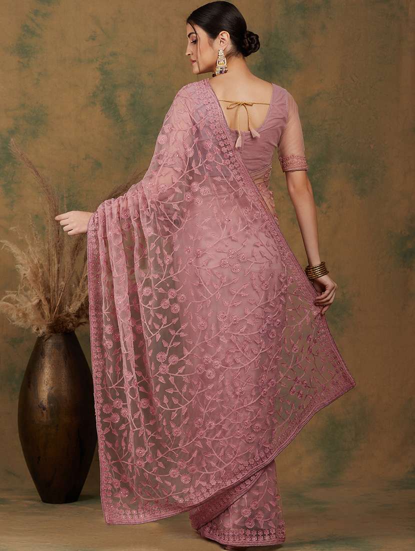 Women Solid With Work Embroidered Saree With Blouse - 22660436 -  Standard Image - 3