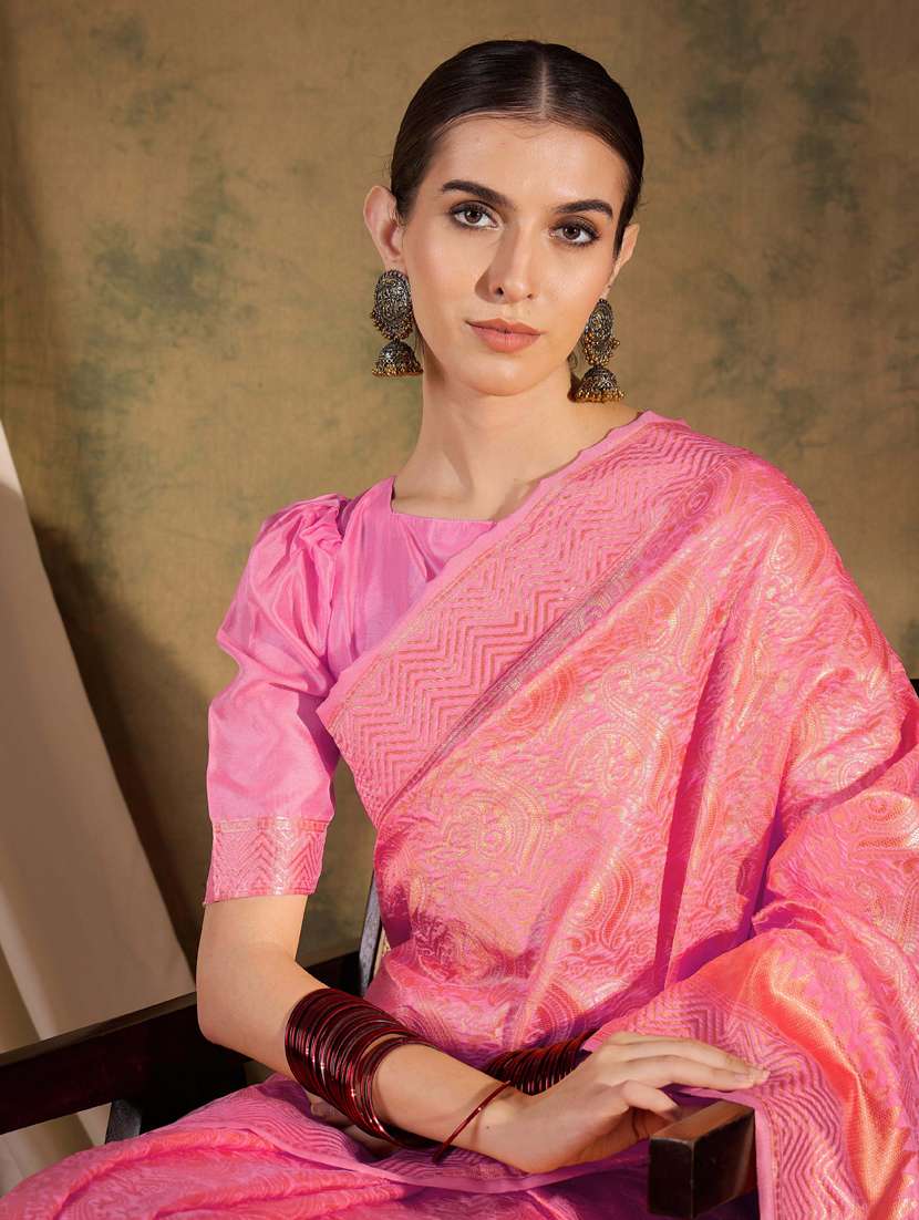 Women Self Design Banarasi Saree With Blouse - 22660516 -  Standard Image - 3