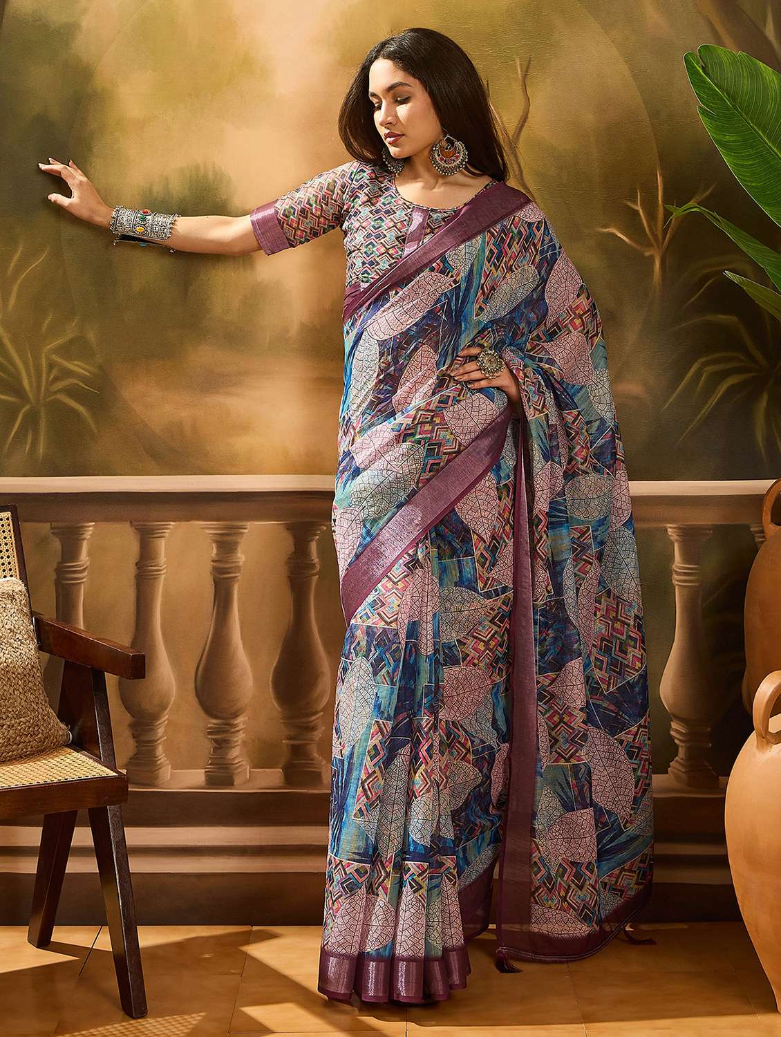women printed casual wear saree with blouse