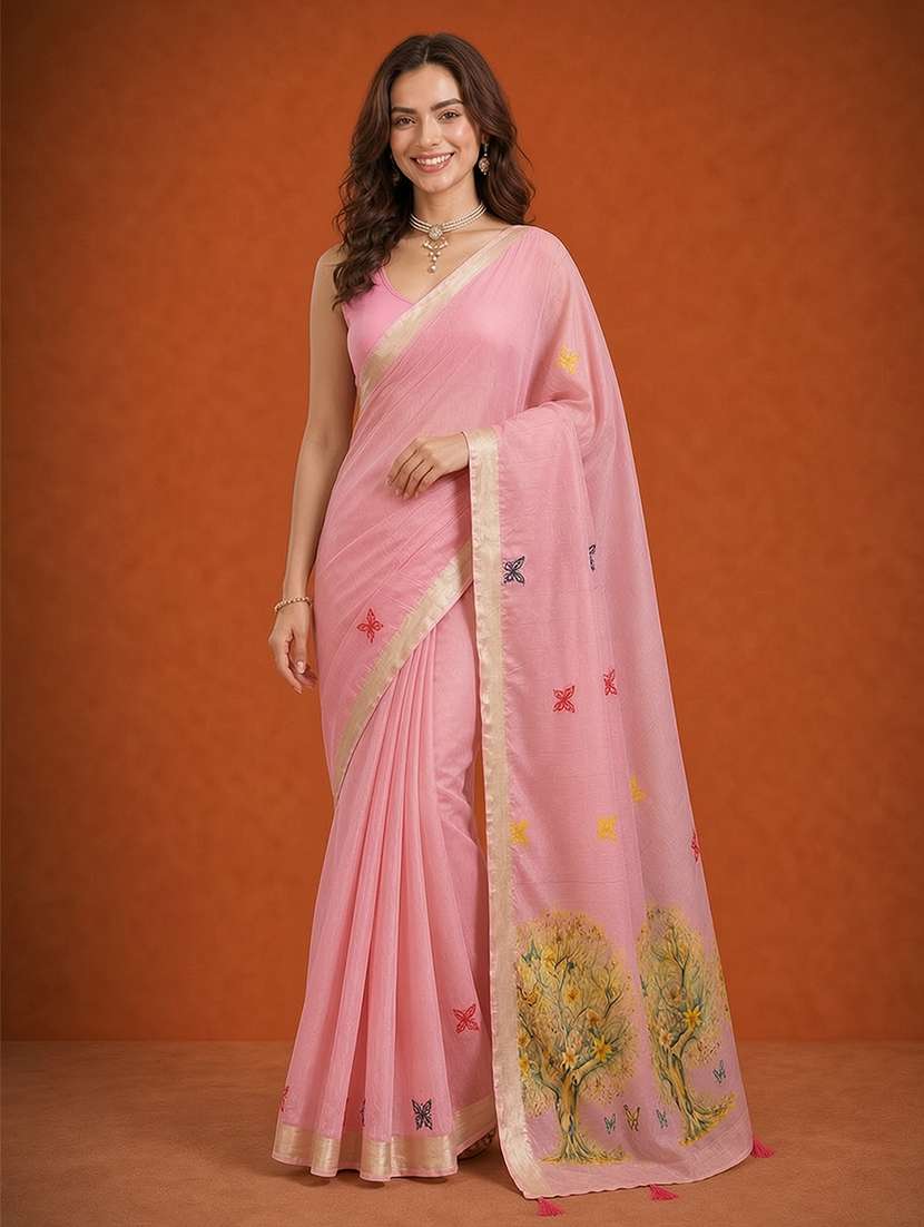 women self design chanderi saree with blouse