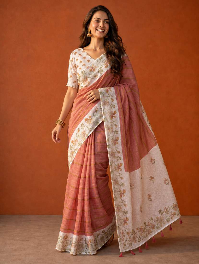 women printed casual wear saree with blouse