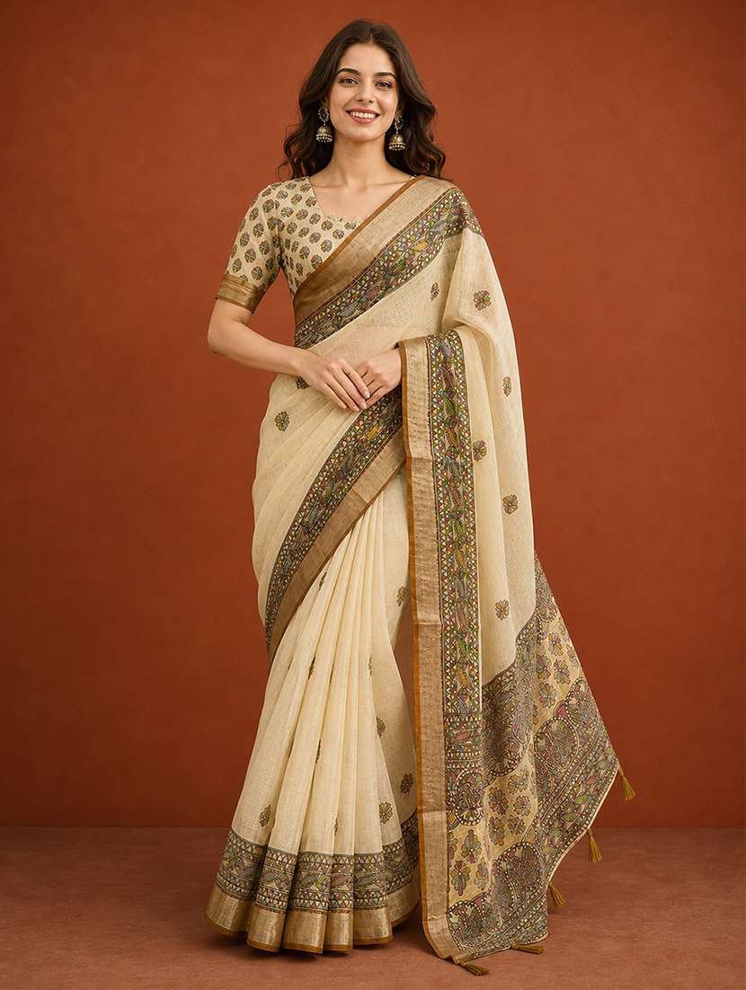 women printed casual wear saree with blouse