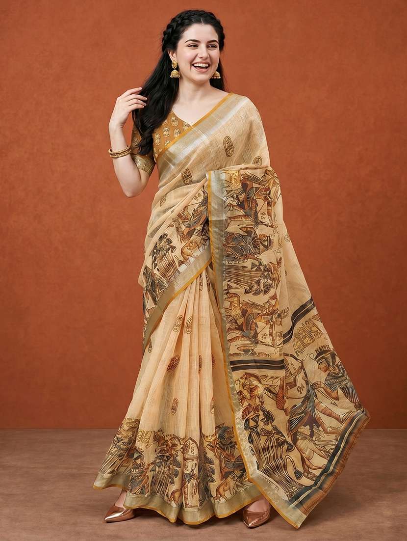 women printed casual wear saree with blouse