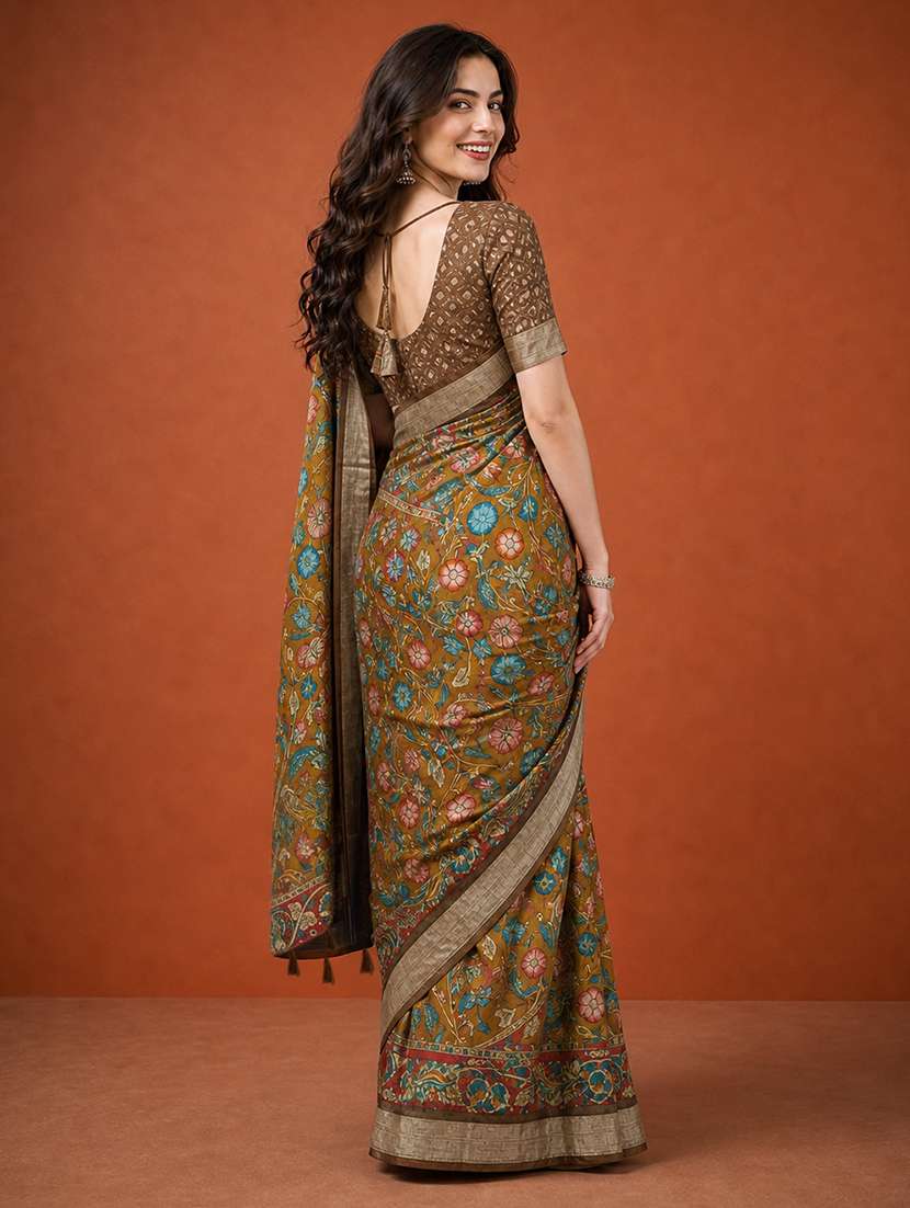 Women Printed Casual Wear Saree With Blouse - 22660891 -  Standard Image - 3
