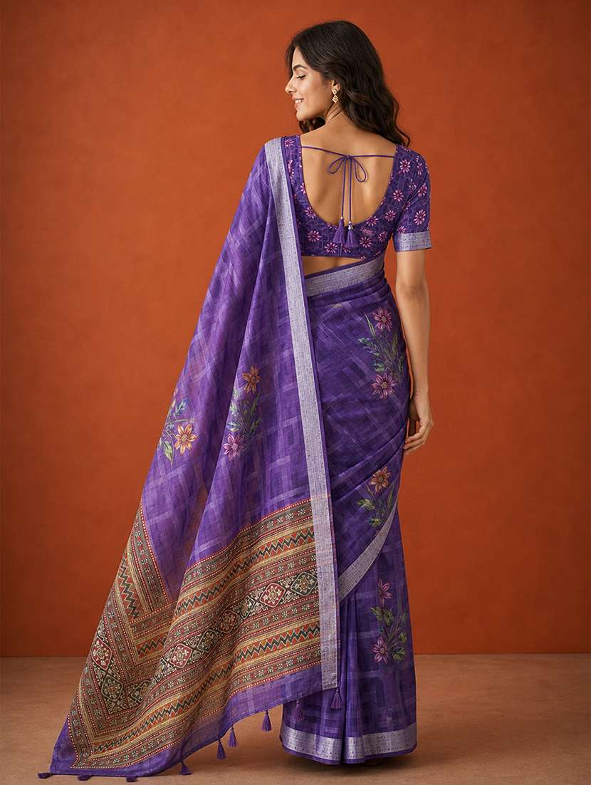 Women Printed Casual Wear Saree With Blouse - 22660892 -  Standard Image - 3