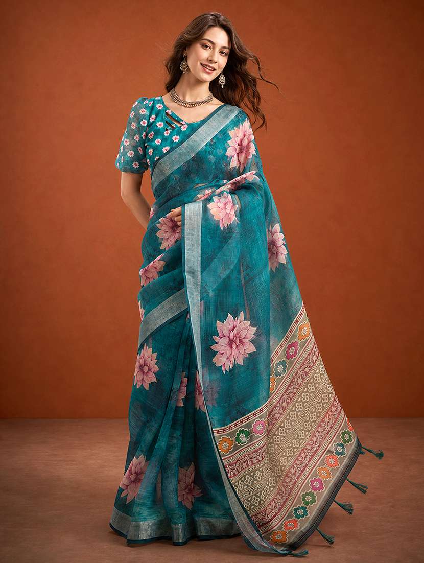 women printed casual wear saree with blouse