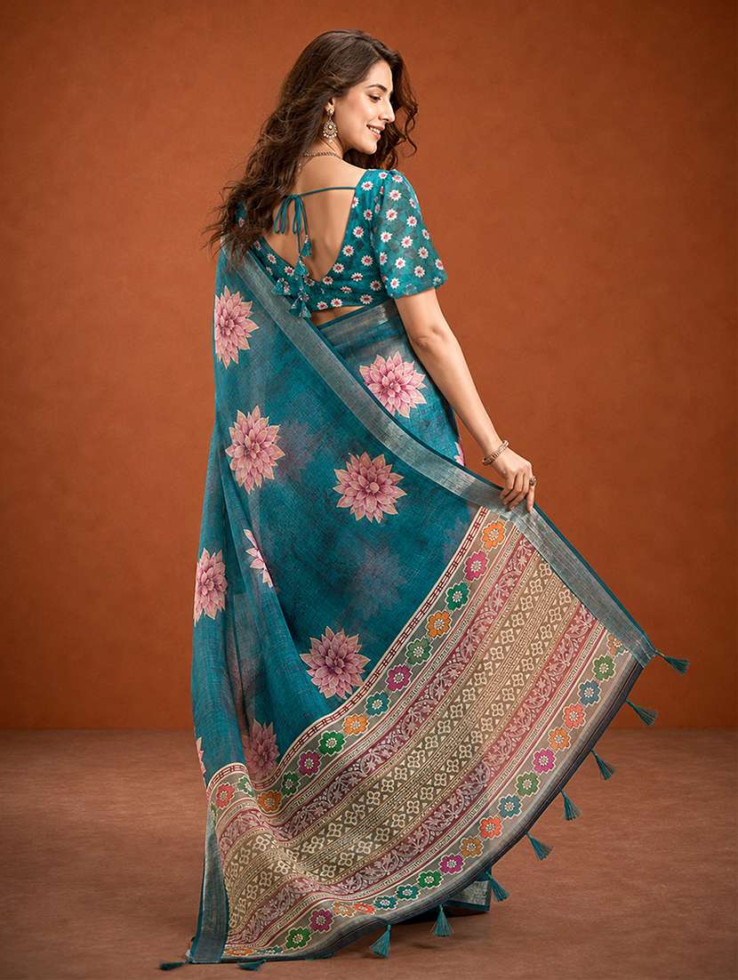 Women Printed Casual Wear Saree With Blouse - 22660893 -  Standard Image - 3