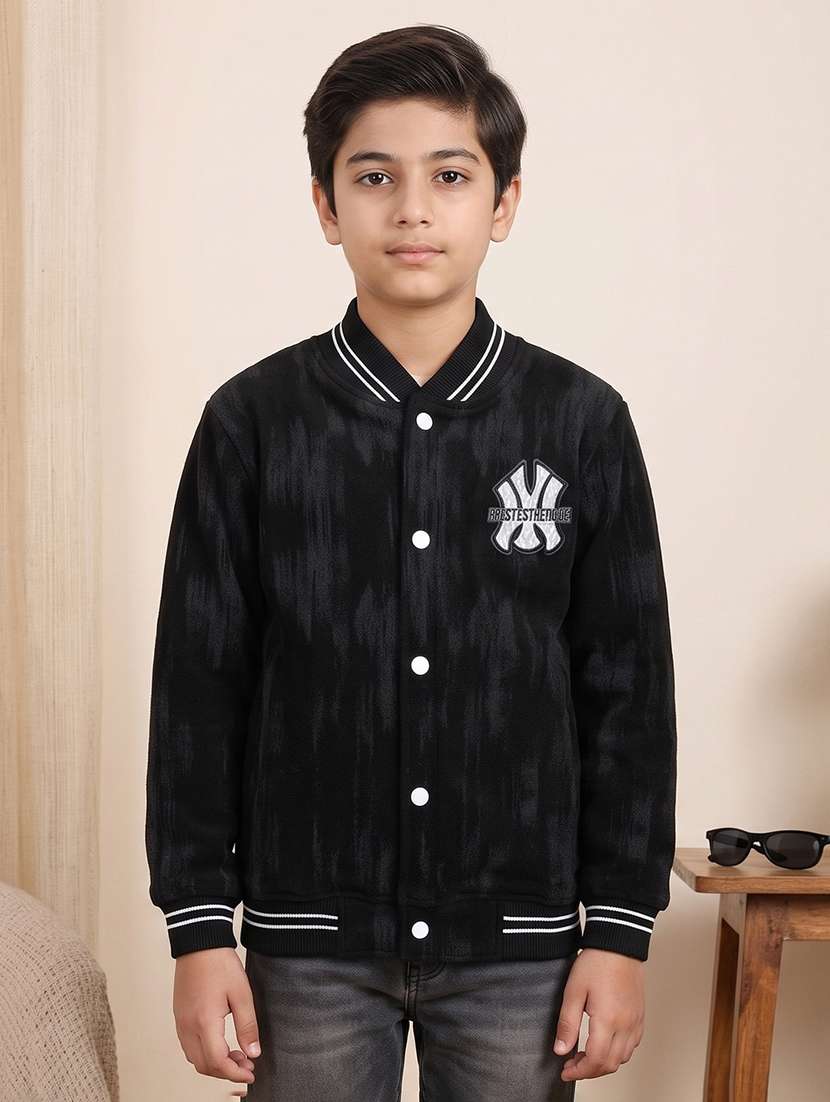boys printed long sleeves varsity jacket