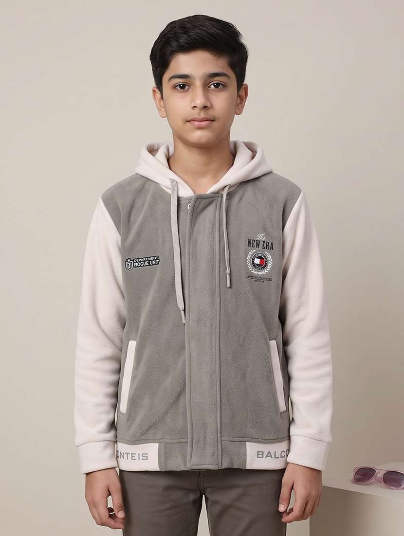 boys colourblocked long sleeves hooded jacket