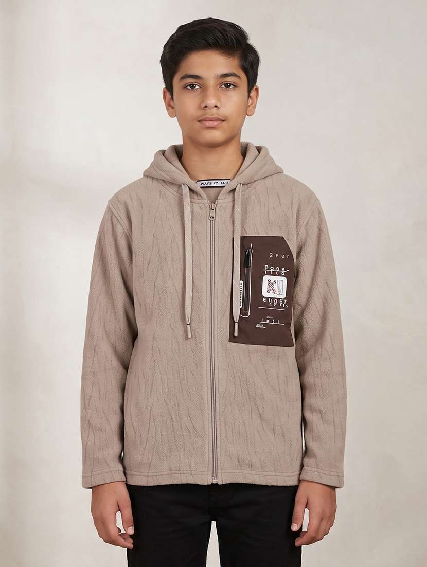 boys self design long sleeves hooded jacket