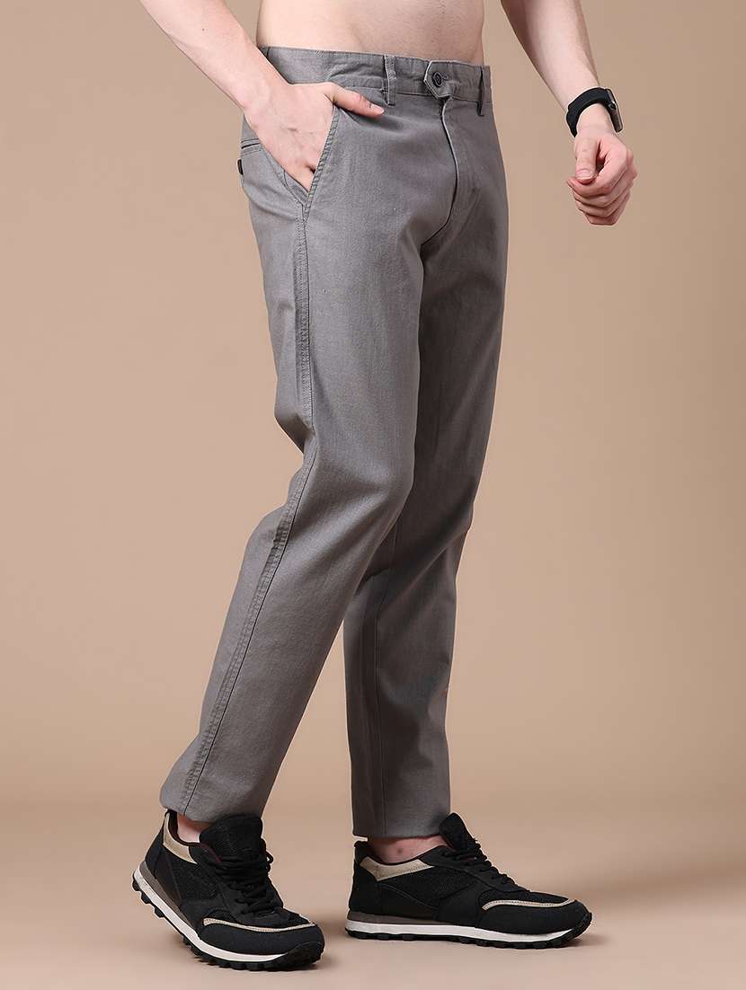 Men Solid Mid Rise Flat Front Casual Trouser - 22661890 -  Standard Image - 3