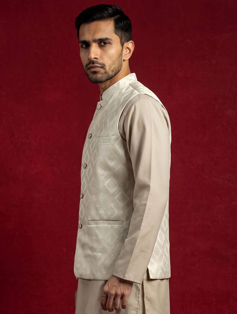 men self design mandarin neck regular fit nehru jacket - 22662051 -  Standard Image - 3