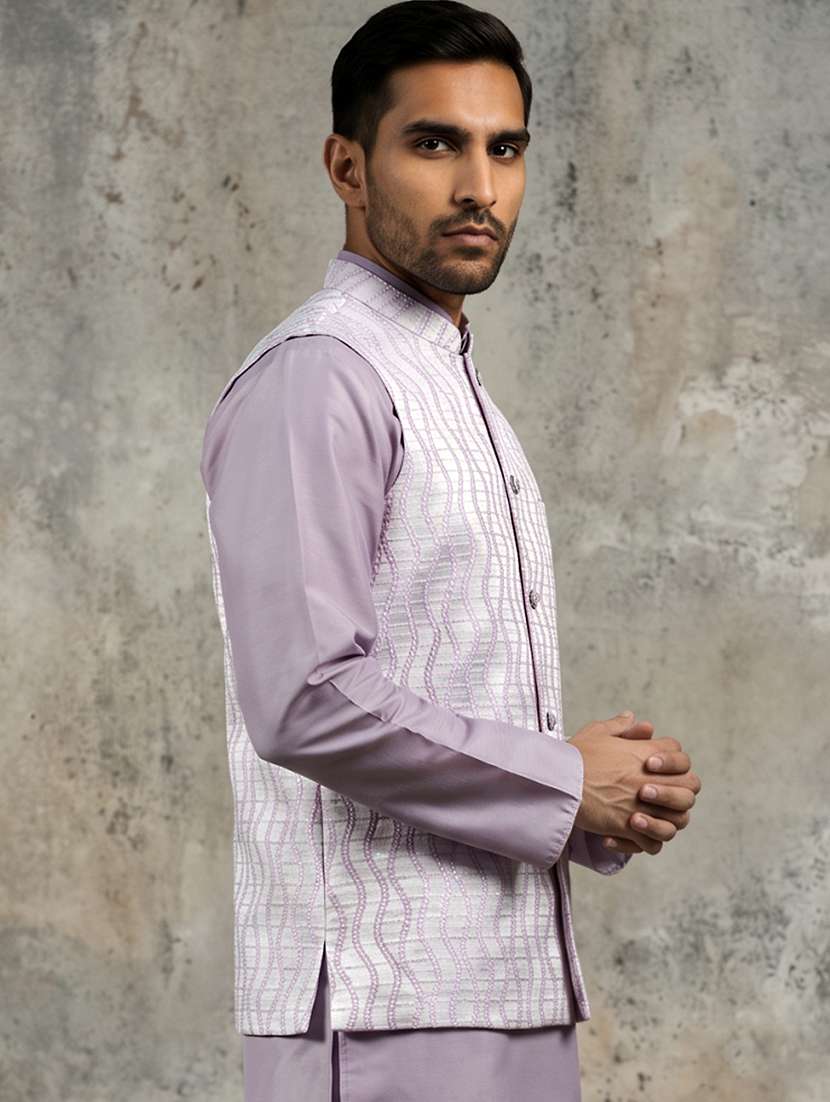 Men Self Design Mandarin Neck Regular Fit Nehru Jacket - 22662052 -  Standard Image - 5