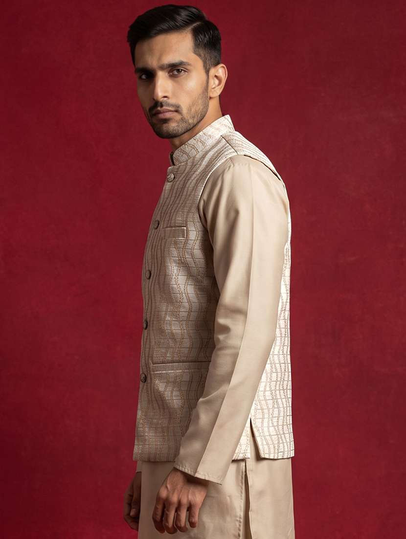Men Self Design Mandarin Neck Regular Fit Nehru Jacket - 22662054 -  Standard Image - 5