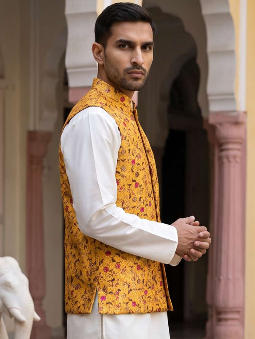 Men Printed Mandarin Neck Regular Fit Nehru Jacket - 22662060 -  Standard Image - 3