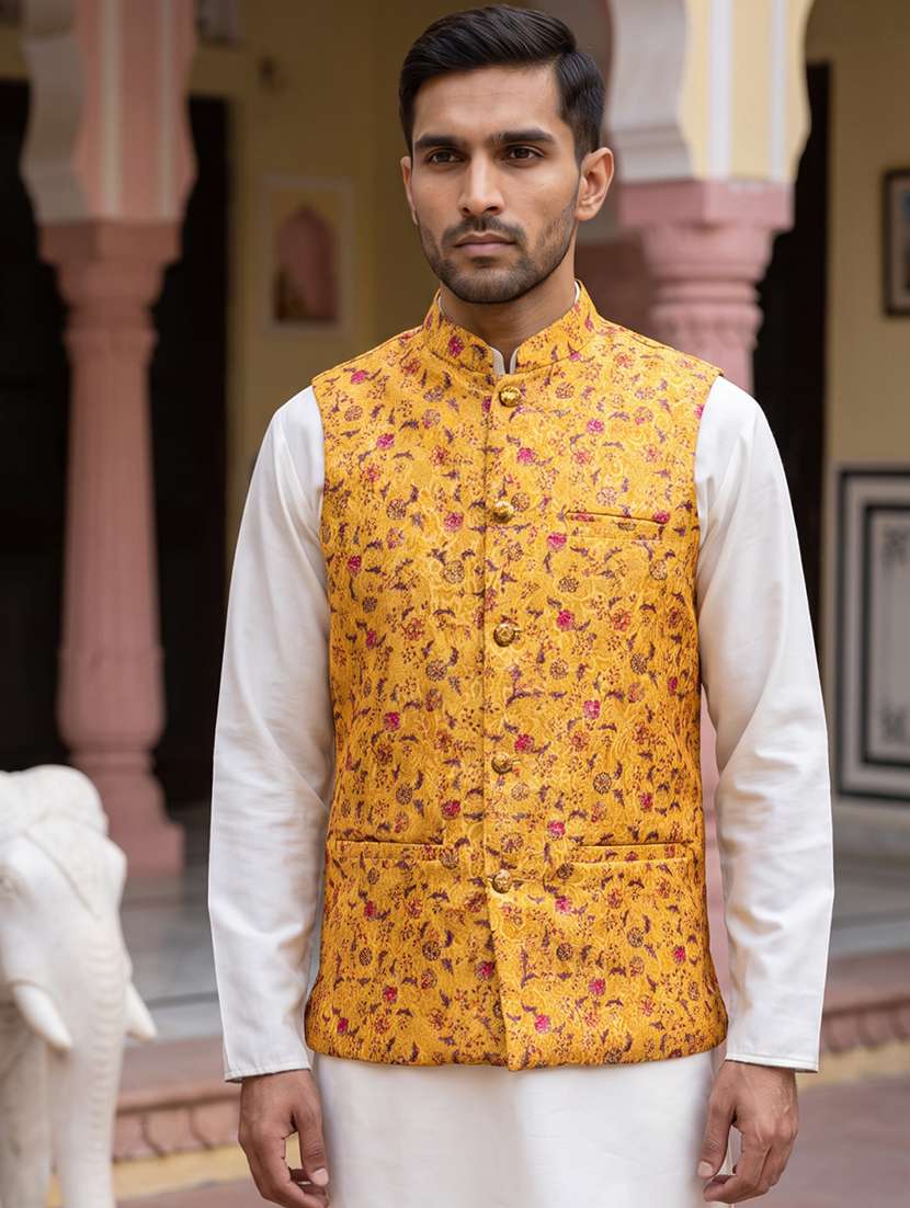 Men Printed Mandarin Neck Regular Fit Nehru Jacket - 22662060 -  Standard Image - 5
