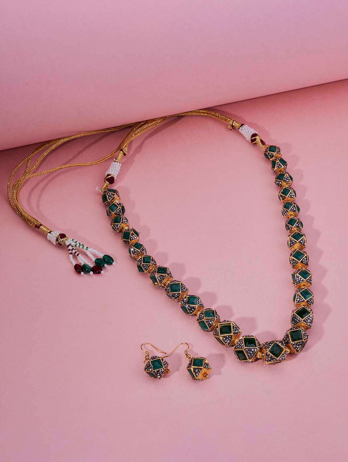 women green gold plated necklace set with earrings