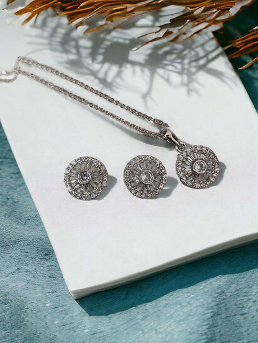 opal touch modern white locket set with geometric design