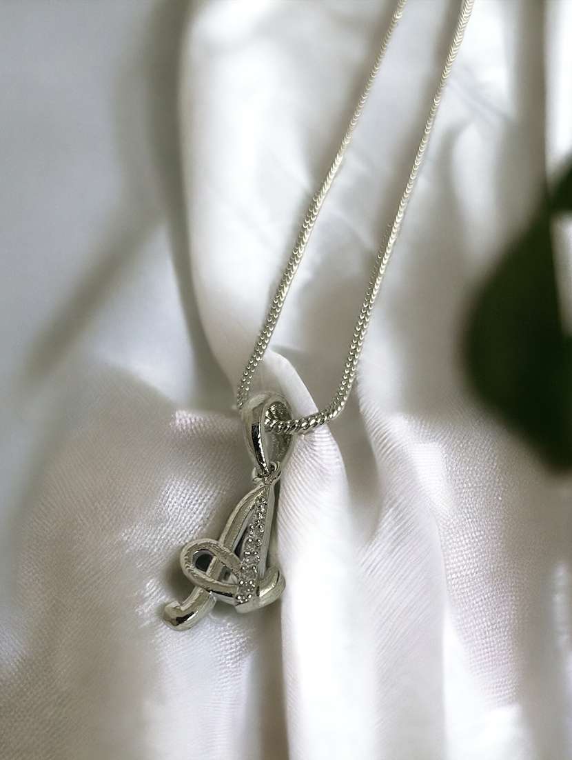 women silver alphabet a rhodium plated pendant with chain