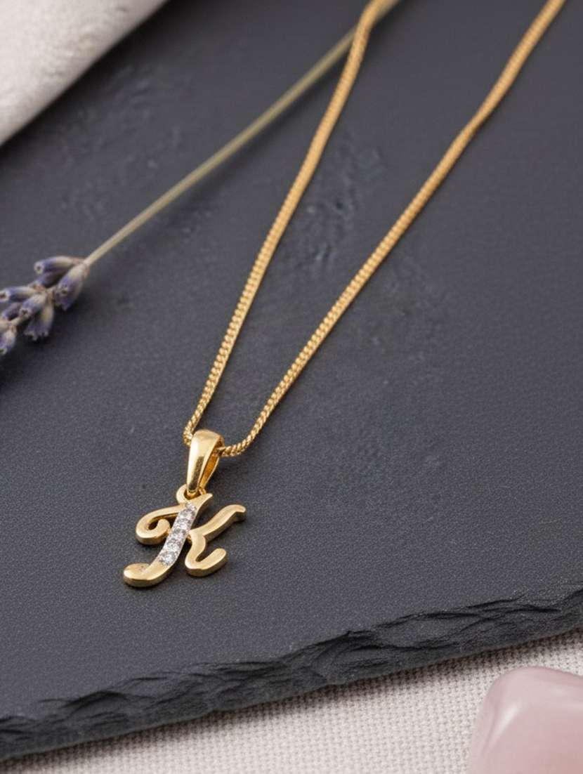 women gold plated brass alphabet k pendant with stones