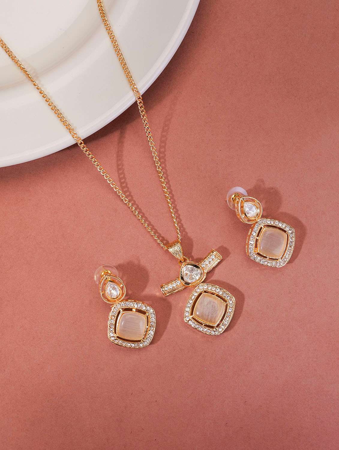 opal touch ornate elegance gold plated locket set