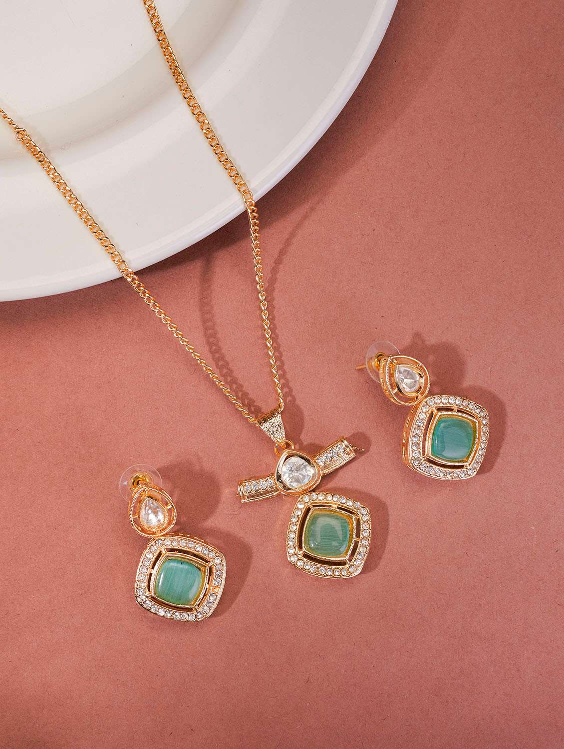 opal touch ornate elegance gold plated locket set