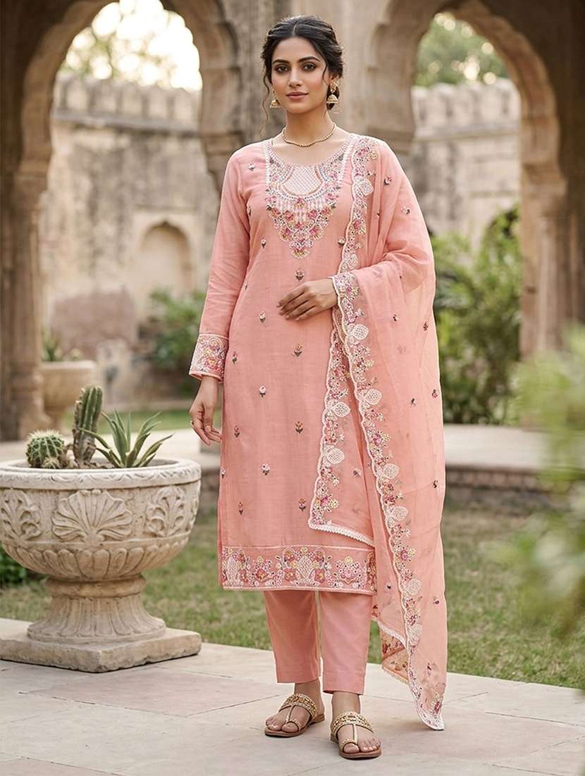 peach cotton blend unstitched suit
