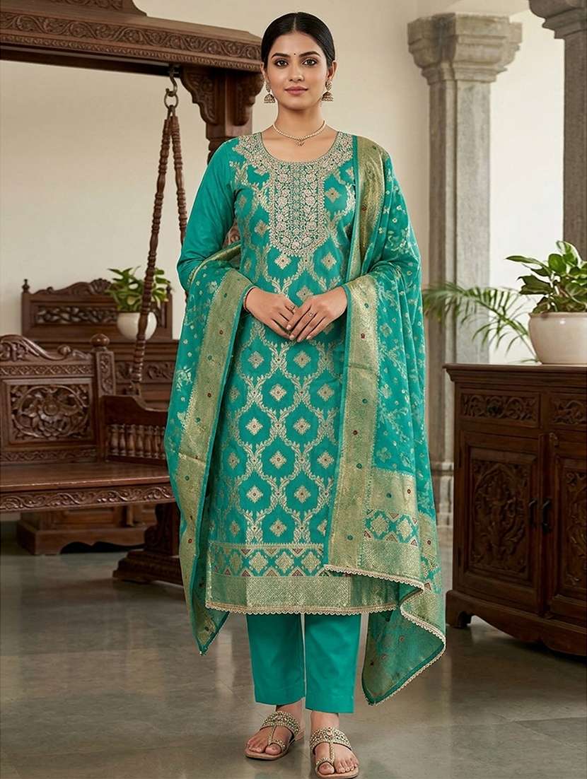 women self design unstitched suit set