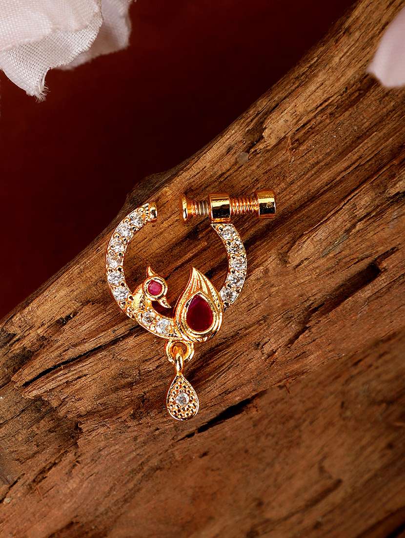 gold plated peacock shaped nath