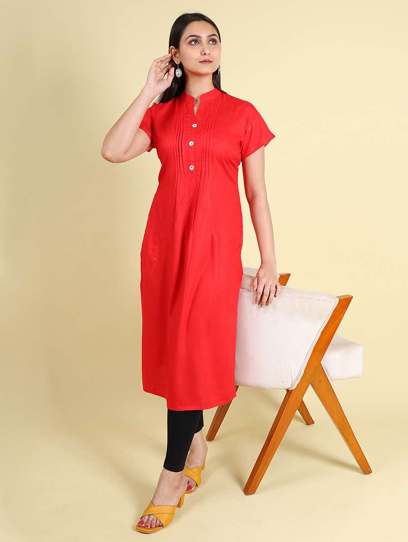 women solid short sleeve a-line kurta