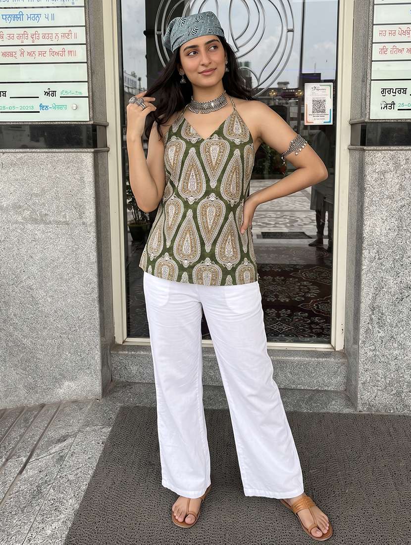 Women Printed Halter Neck Straight Kurti - 22662585 -  Standard Image - 5