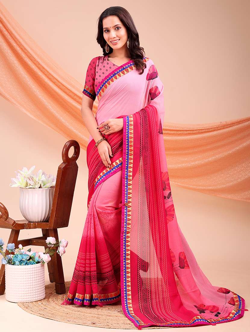 women printed casual wear saree with blouse