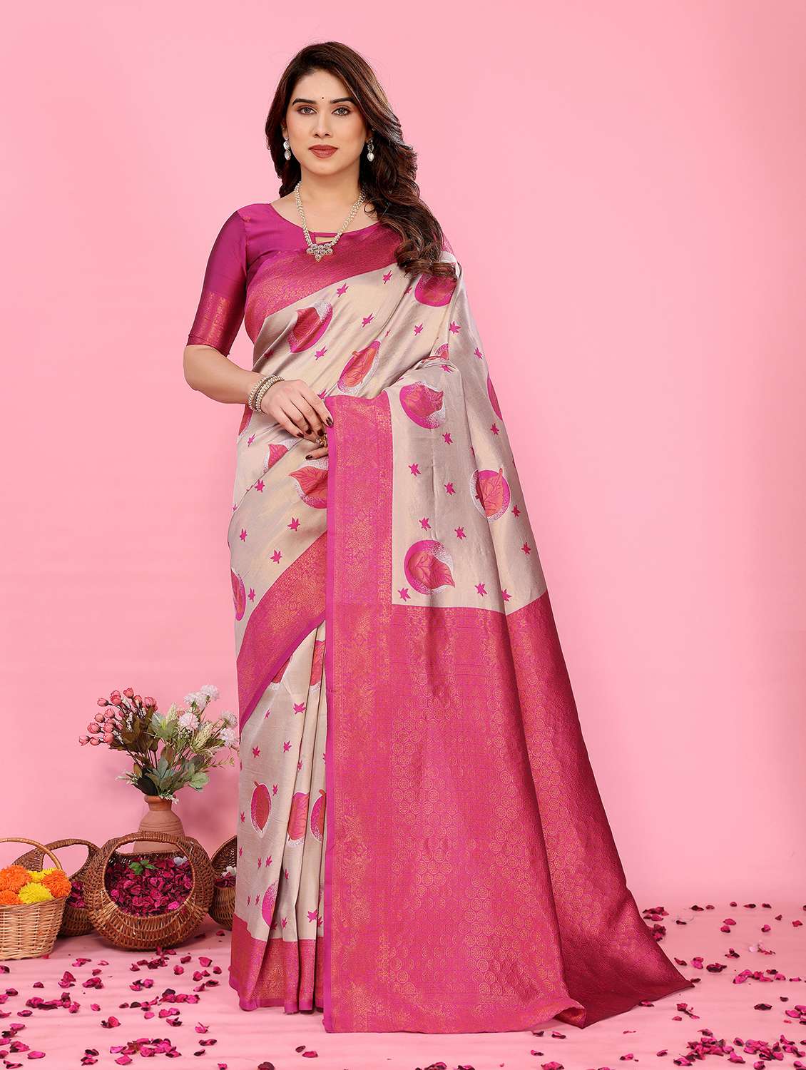 women self design banarasi saree with blouse