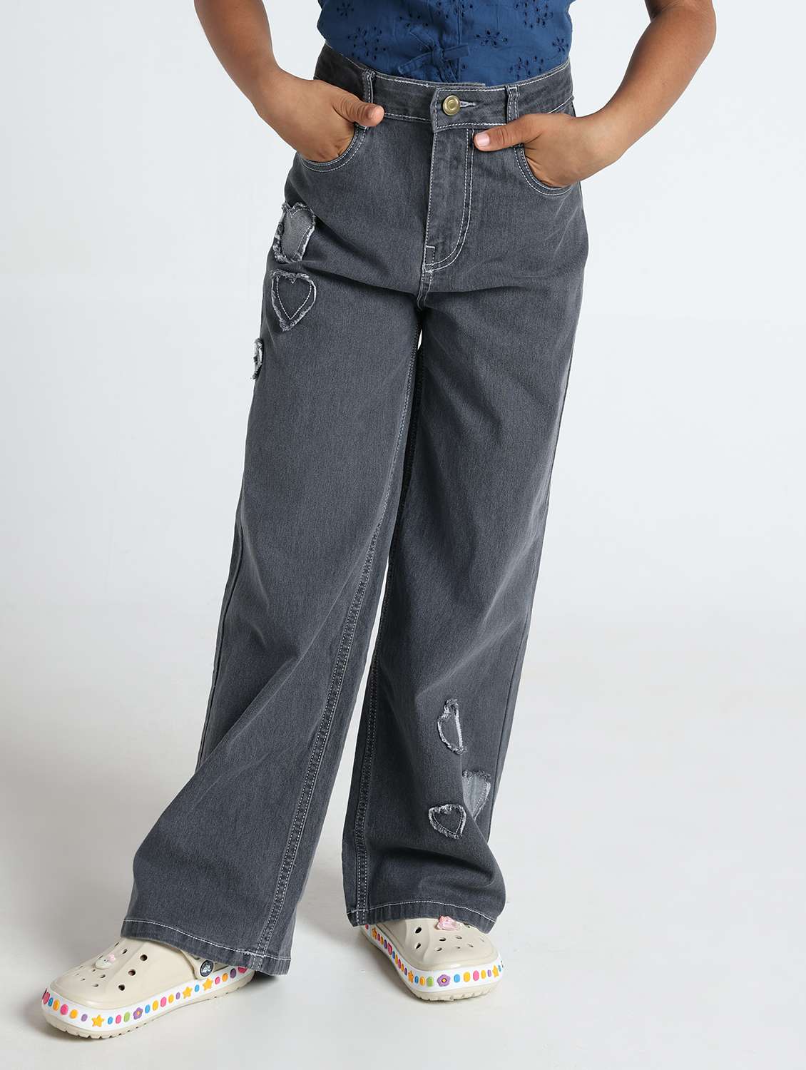 girls distressed mid rise straight jeans