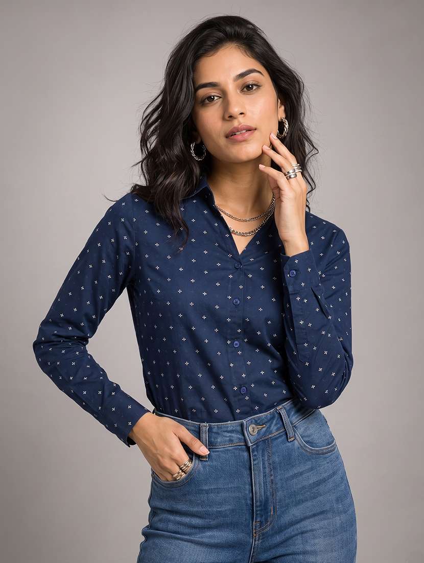 women printed long sleeves regular fit shirt