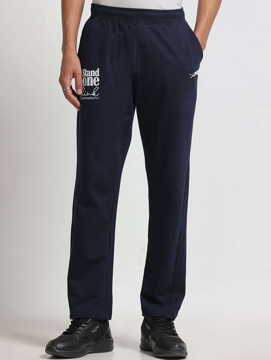 men typographic mid rise full length track pant