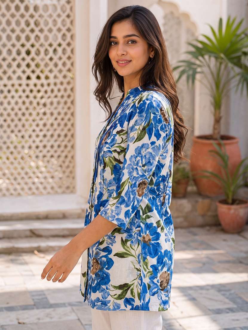Women Printed Three Quarter Sleeves Straight Kurti - 22663801 -  Standard Image - 3