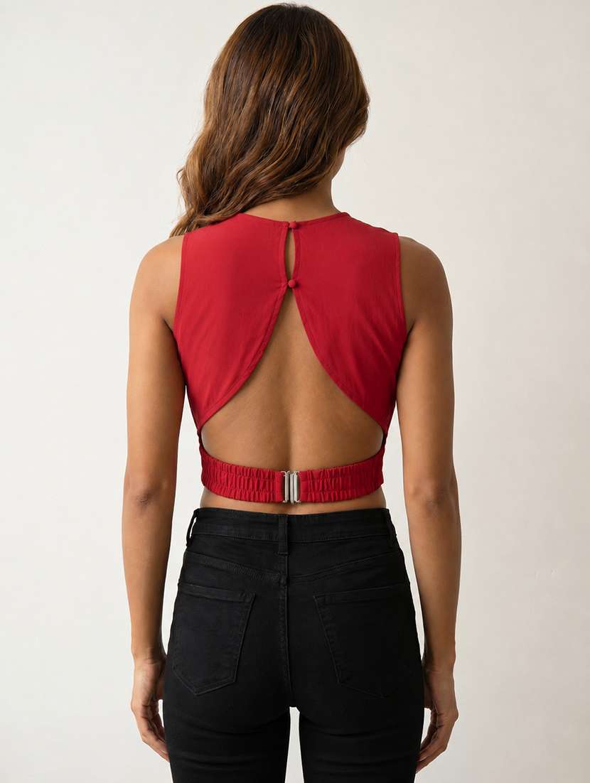 Women Solid Sleeveless Crop Top - 22663819 -  Standard Image - 3
