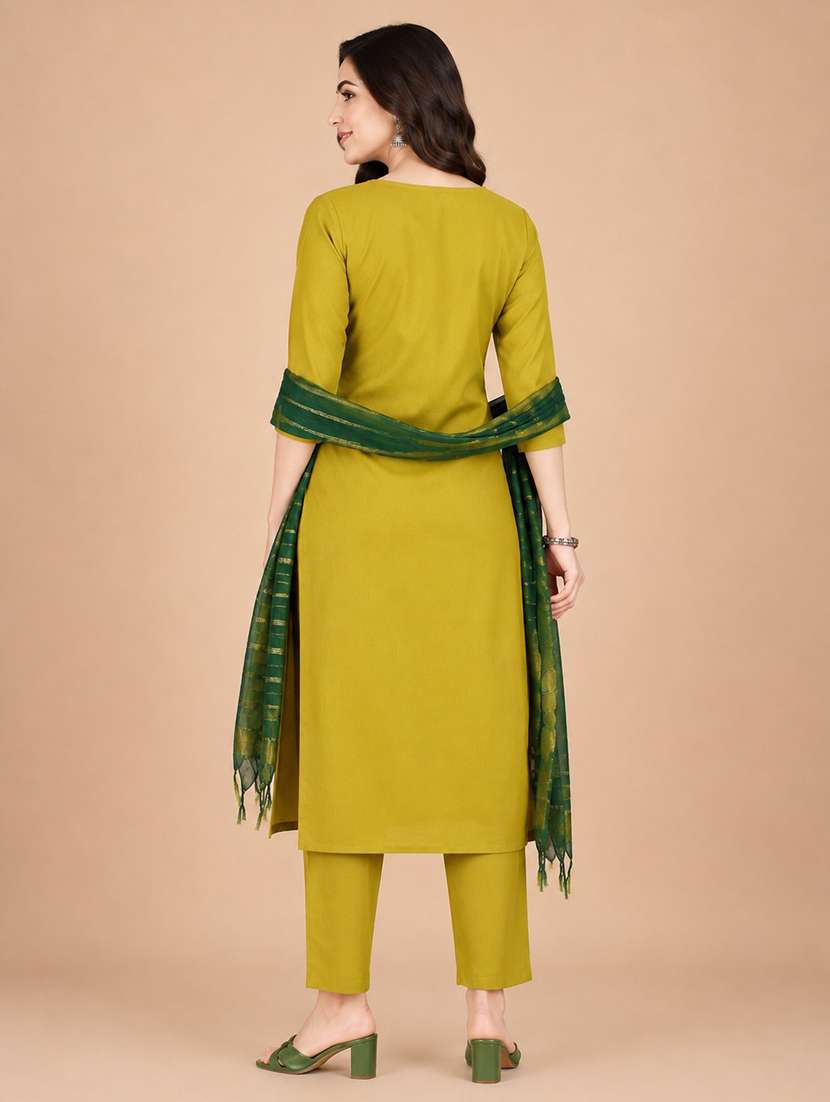 Women Solid With Work Three Quarter Sleeve Kurta Pant With Dupatta Set - 22663842 -  Standard Image - 3